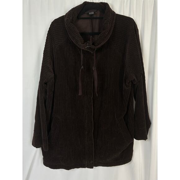 Eileen Fisher Corduroy Jacket Womens 2X (Read) Brown Organic Cotton Cowl Neck - Picture 1 of 11